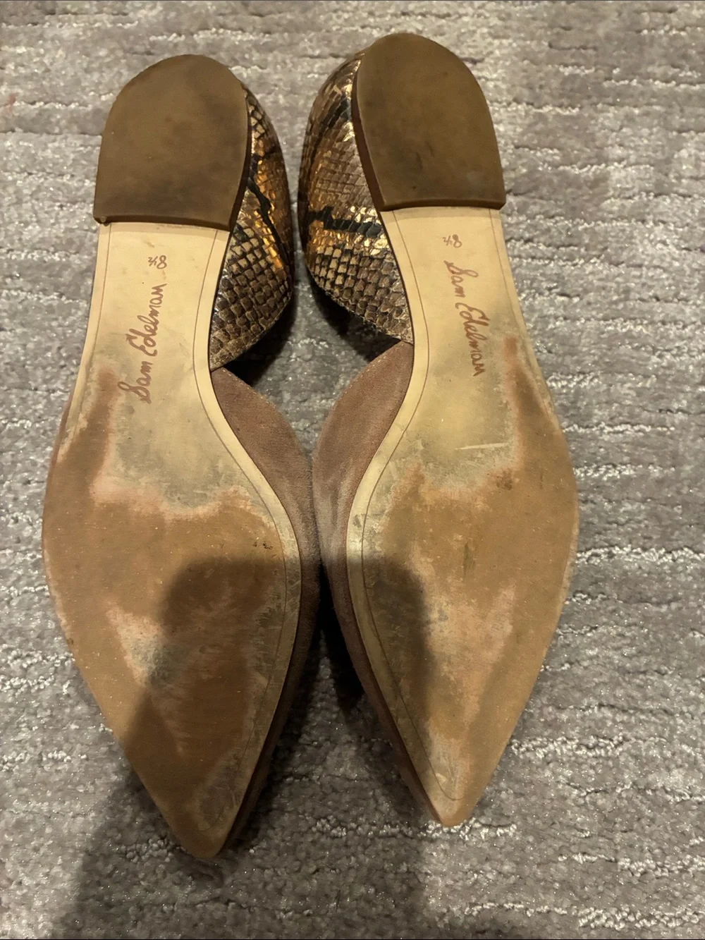 Sam Edelman Taupe Suede Pointed-Toe D'Orsay Flats with Strap